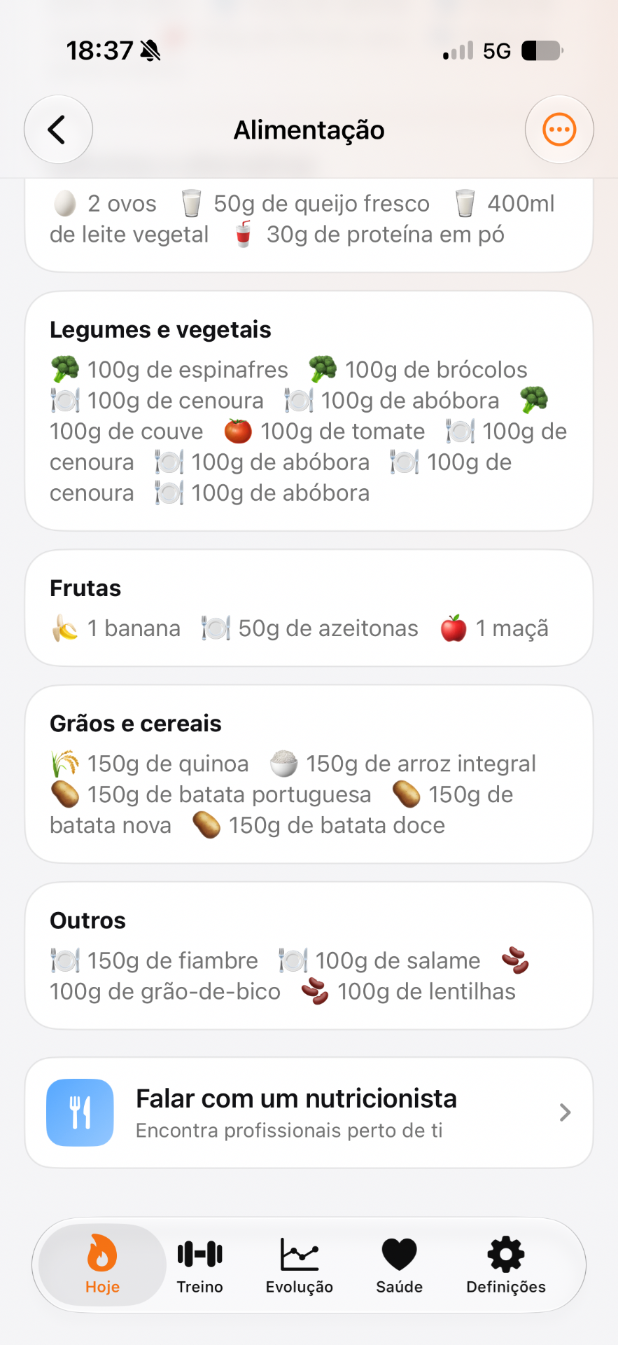 Lista de compras por categoria — proteínas, legumes, frutas, grãos