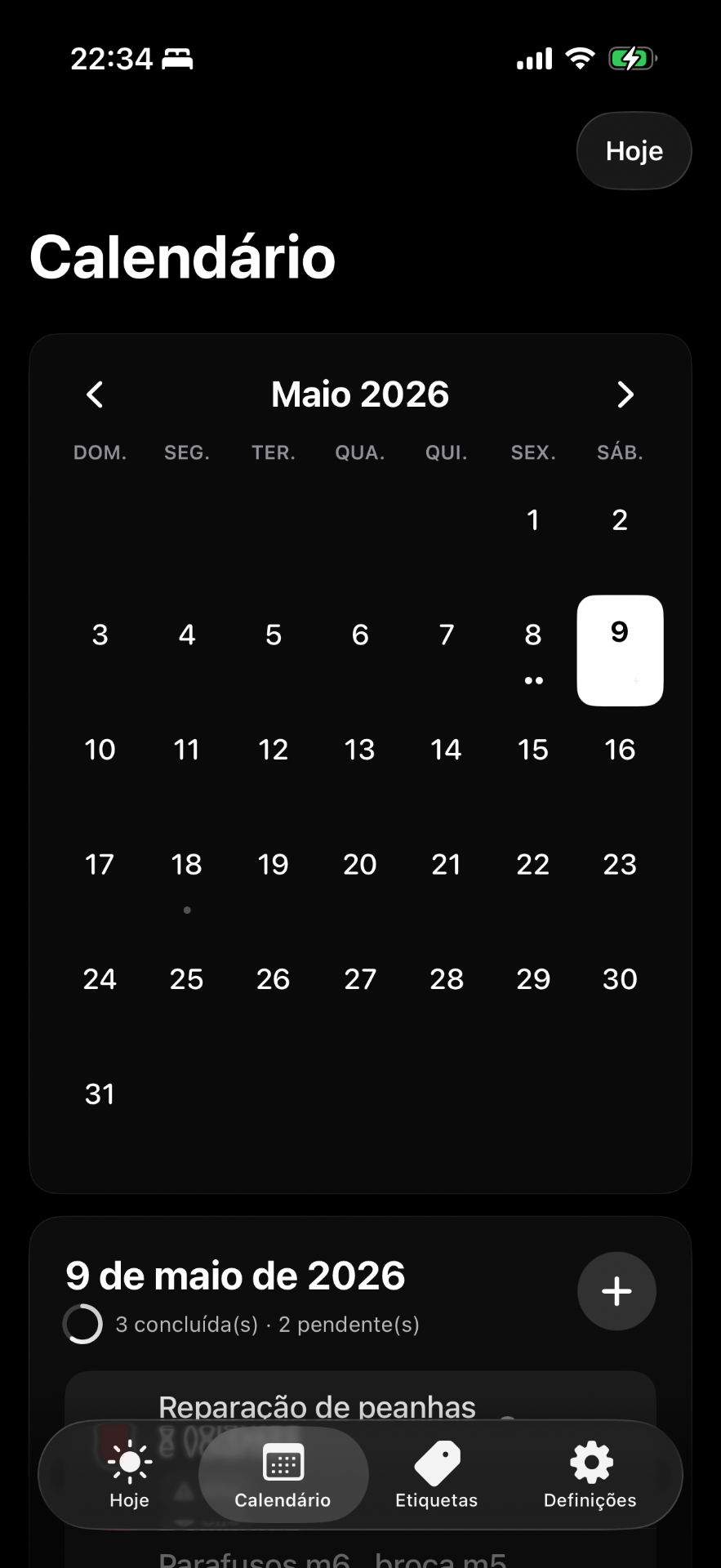 Calendário limpo.